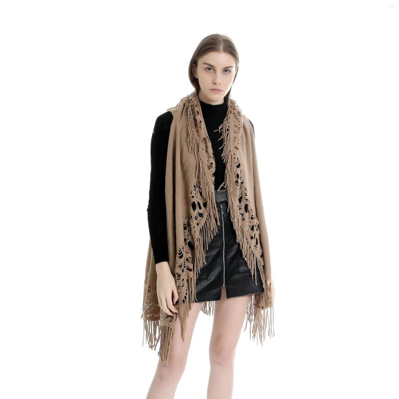 

Scarves Street Solid Color Hollowed Out Sleeveless Shawl All-in-one Warm Scarf