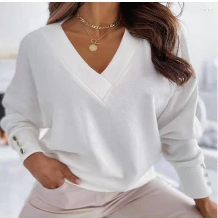 

Women' T Shirts 2023 Spring Fashion Solid V Neck Autumn Long Sleeve Casual Kinted Top Office Lady Blouse Oversized Women Sweater Tops, Red