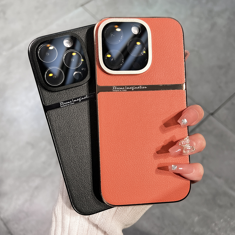 

Luxury Bumper Camere Lens Full Protection Plating Phone Case For iPhone 13 14 Pro Max PU Leather Hard Cellphone Funda Cover