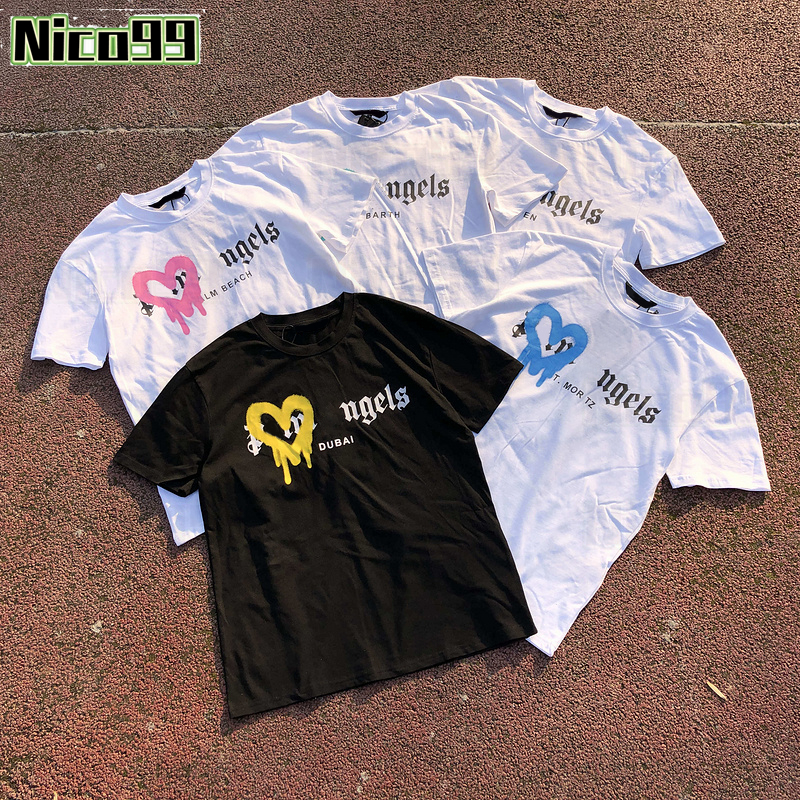 

Angels melting love city limited letters round neck cotton loose and versatile men and women street short sleeve