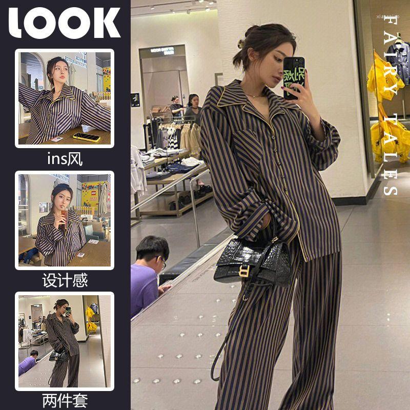 

Women's Sleepwear Autumn Women Pajamas Set Cotton Nightwear Long Sleeved Loungewear Sleep Clothing Shirt Stripes Grain Nighties Suit, Zdgreen