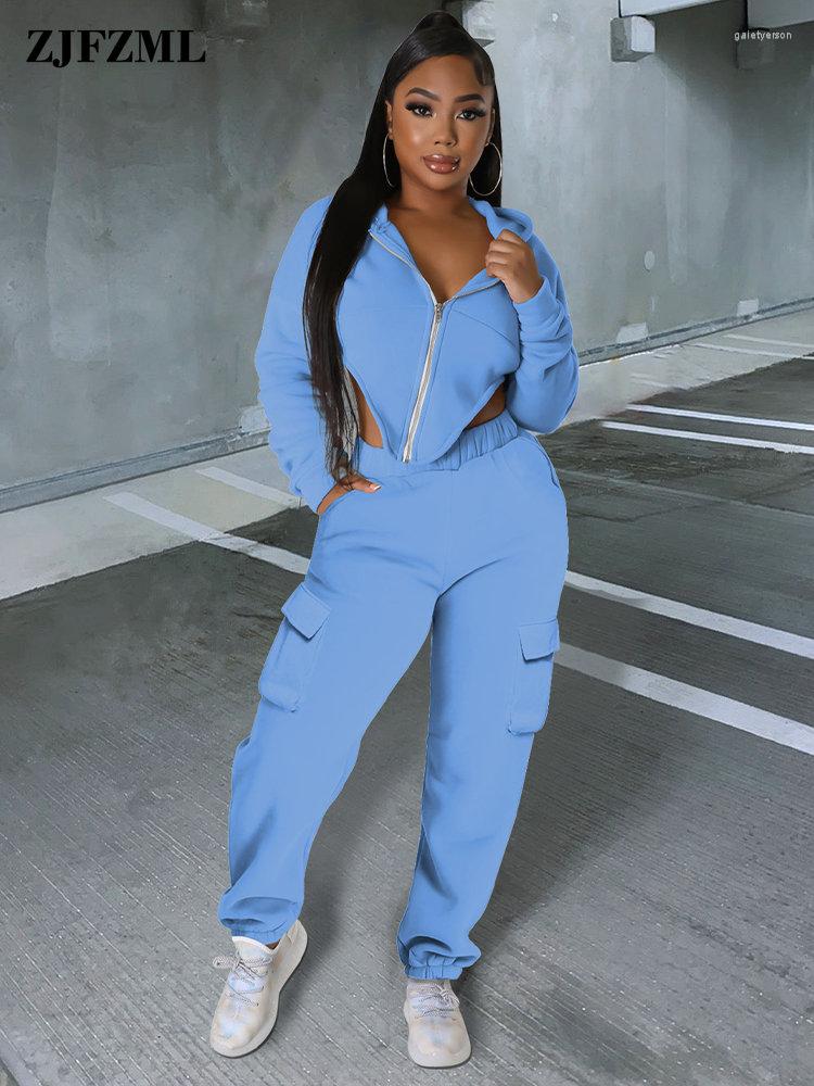 

Women' Two Piece Pants Casual Sporty Jogging Suits For Female Zipper Hooded Long Sleeve Sweatshirt And Elastic High Waist Side Pockets, Black