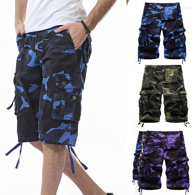 

Men's Shorts Men's Cotton Camouflage Summer Casual Comfortable Beach Short Pants Combat Plus Size Overalls Men Clothing, Blue