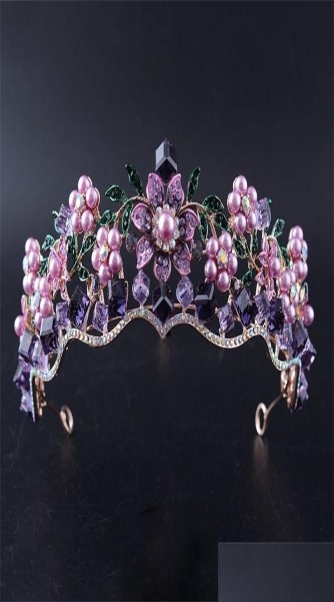 

Wedding Hair Jewelry Luxury Baroque Purple Crystal Pearl Bridal Crown Tiara Magnificent Diadem For Bride Headband Acces Otewa9682961
