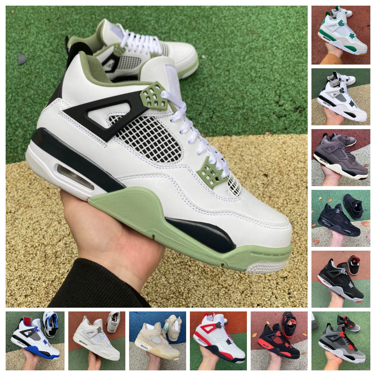 

Retro 4 4s Basketball Shoes Men Women University Blue Military Black Canvas Cat Red Thunder White Oreo Seafoam Pine Green Pure Money Midnight Navy Designer Sneakers, Shoes lace