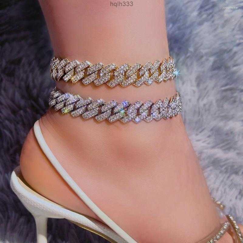 

Anklets 14 Mm Iced Out Miami Cuban Link Chain Anklet for Women Gold Silver Color Prong Rhombus Bracelet Hip Hop Jewelryjz07