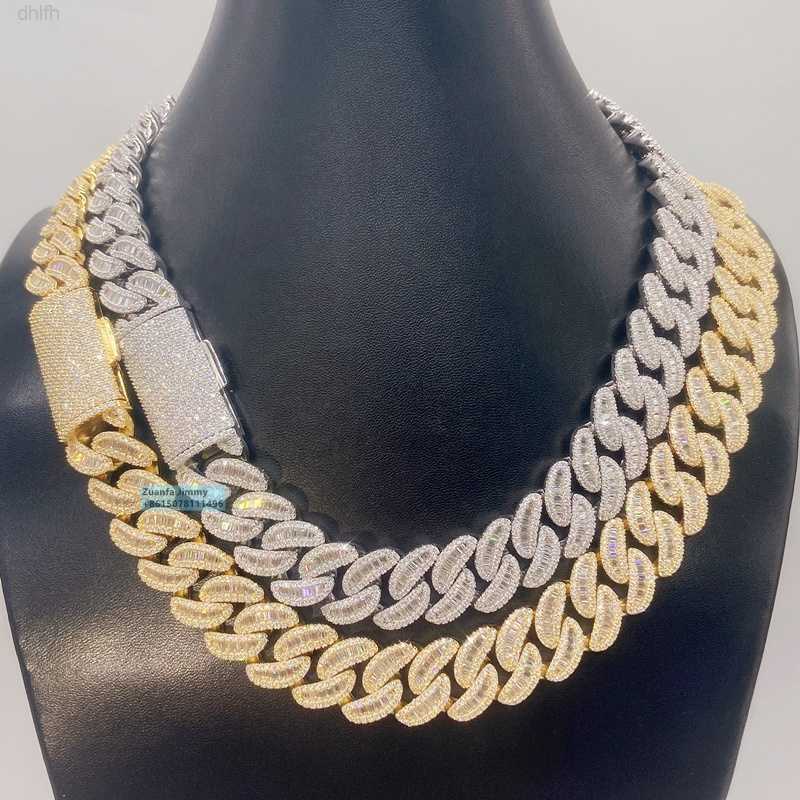 

Fine Jewelry Top Rank Luxury Jewelry 18mm Width Heavier Big Guy Baguette Moissanite Diamond Miami Cuban Link Chain