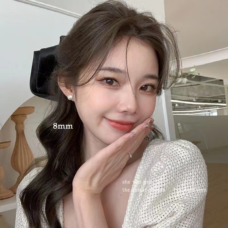 

Pearl stud earrings women's 925 sterling silver fever the same INS ear piercing mosquito coil ear clip earrings high-end feeling