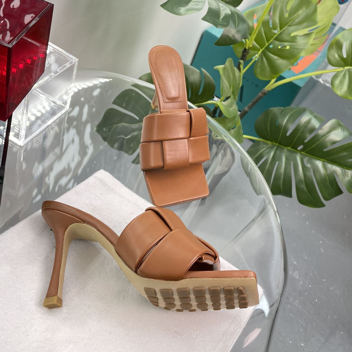 

LIDO WOVEN LEATHER SLIDE SANDALS Leather slippers Flat bottom designer shoes for women High Heels Factory Shoes with box, Blue