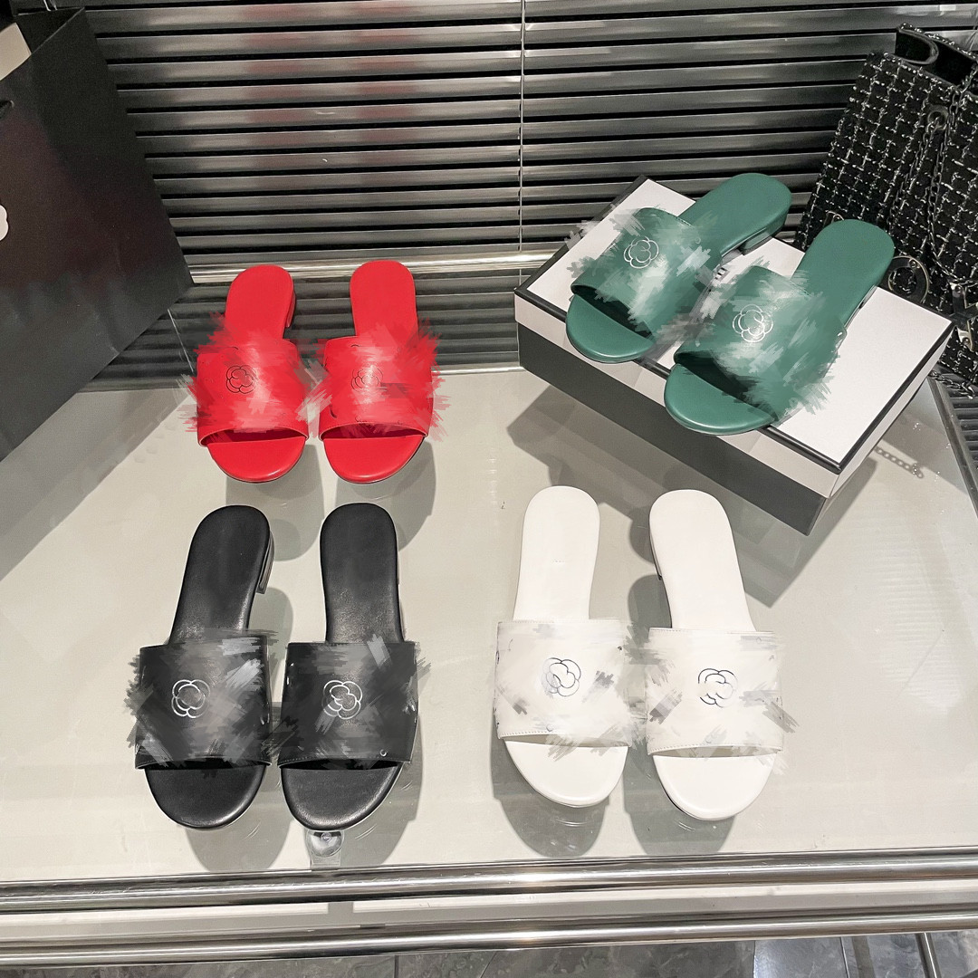 

Women Low Heel Slippers Paris Sandals Interlocking C Camellia Flower Letter Print Flat Leather Slides CHANNEL Causal Mule Slip On Flip Flops Designer Sandal Scuffs, Chnl601-1