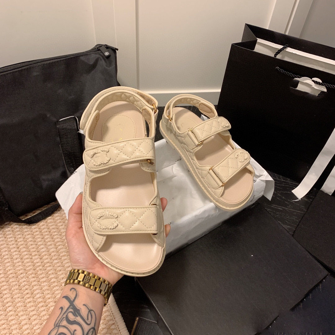 

2023 Fashion New Magic Tape Beach Sandals for Woman Thick Sole Open Toe cd Shoes tory Multicolor Summer Holiday double Vacation Shoe Real Leather slippers quilted c, 10