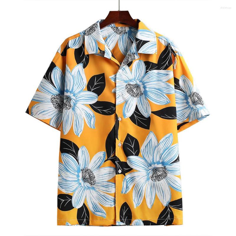 

Men' Casual Shirts Men' Beach Vacation Hawaiian Camicias Button Wild Printed Short-sleeve High Street Loose Male Blouses Tops, 04