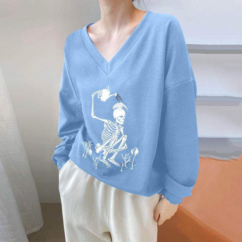 

Women's Hoodies Women Sweatshirts Halloween Pullover V Neck Thin Sweatshirt Long Sleeve Tops Casual Loose Pullovers Autumn Winter Clothing, Grey