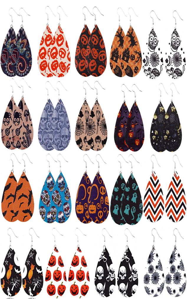 

Halloween Easter Leather Earrings Tear Drop Dangle Chandeliers Pumpkin Skull Design Pattern Print Ear Hook Earings for Women Mix B3613420