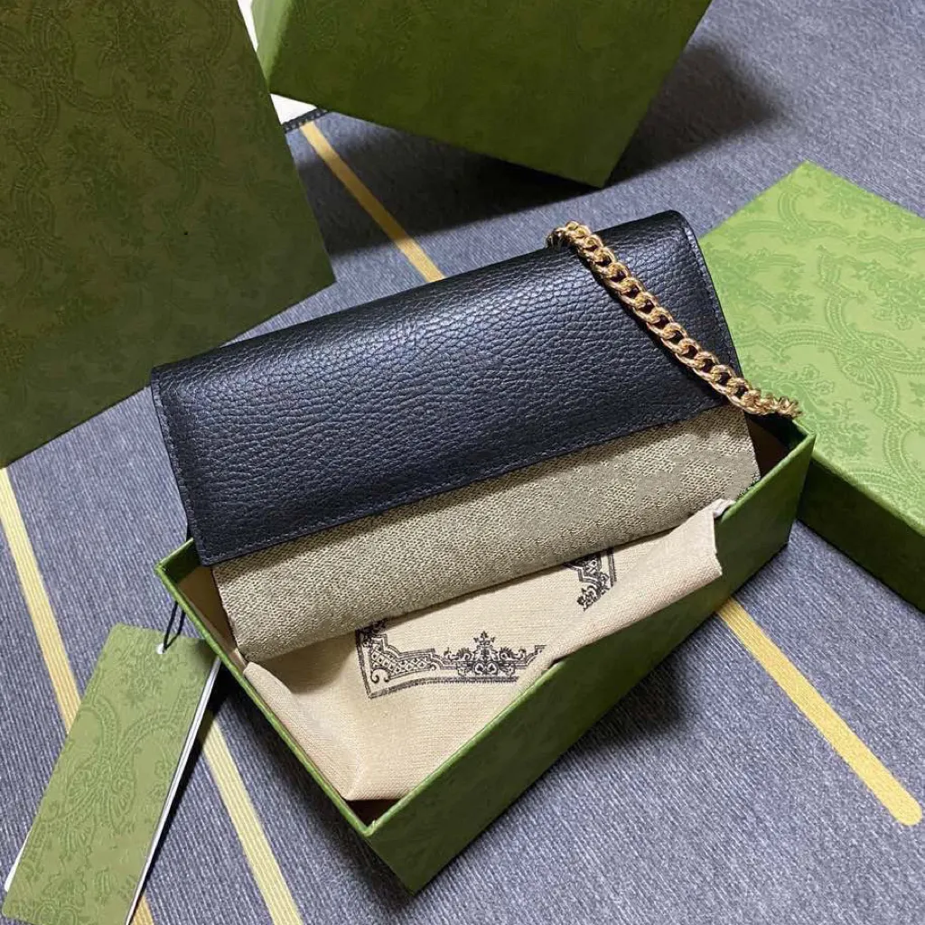 

546585 Top Real Leather Chain Wallet Crossbody Bags Pink Black White Solid Color Covers with Gold Chain