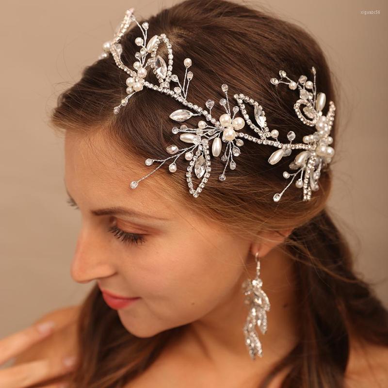

Headpieces Pearl Crystal Brides Headband Rhinestone Leaf Bridal Headwear Wedding Hair Accessories Party Prom Tiaras Bridesmaid Jewelry