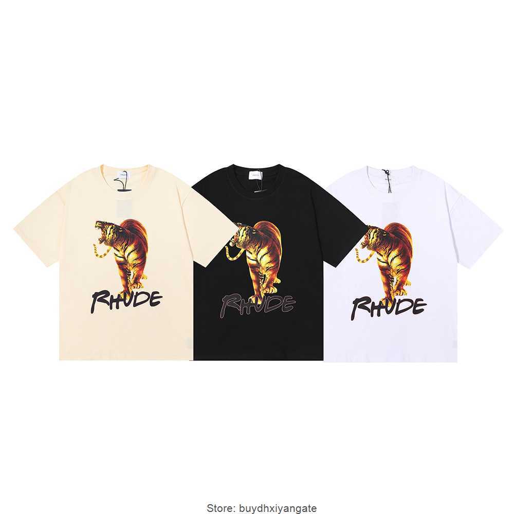 

Los Angeles RHUDE T-Shirts Tiger HD Printing Short Sleeve Men' And Women' High Street Underlay Half Sleeve T-shirt, White