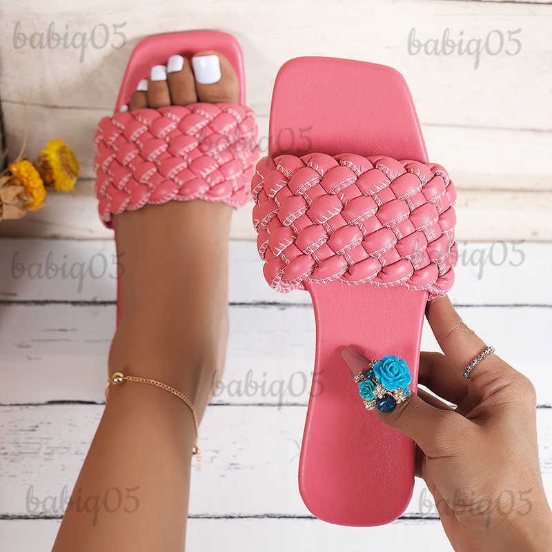 

Slippers Plus Size Fashion Weaving Flat Slippers Women 2023 Summer Non Slip Beach Flip Flops Woman Designer Soft Sole Square Toe Sandals T230602, Purple