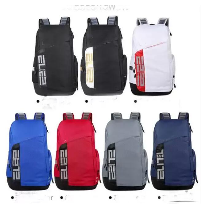 

New Unisex Elite Pro Basketball Backpacks Men Women Black White University Red Gold Blue Hoops Student School Bags Size 32L, Black + gold logo
