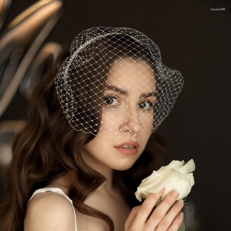 

Headpieces White Headband Veil For Bridal Rhinestone Birdcage Face Net Mask Hair Jewelry Accessories Charming Veils Wedding Fascinators