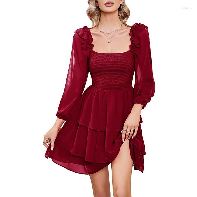 

Casual Dresses Women's Slim Temperament Square Neck Long-sleeved Dress, Green