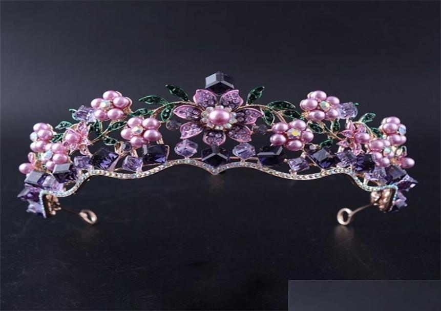 

Wedding Hair Jewelry Luxury Baroque Purple Crystal Pearl Bridal Crown Tiara Magnificent Diadem For Bride Headband Acces Otewa3893923