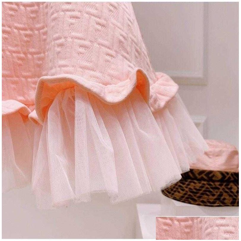 childrens pink casual skirt luxury designer brand fashion dress girls net yarn shortsleeved princess dress for kids q0716