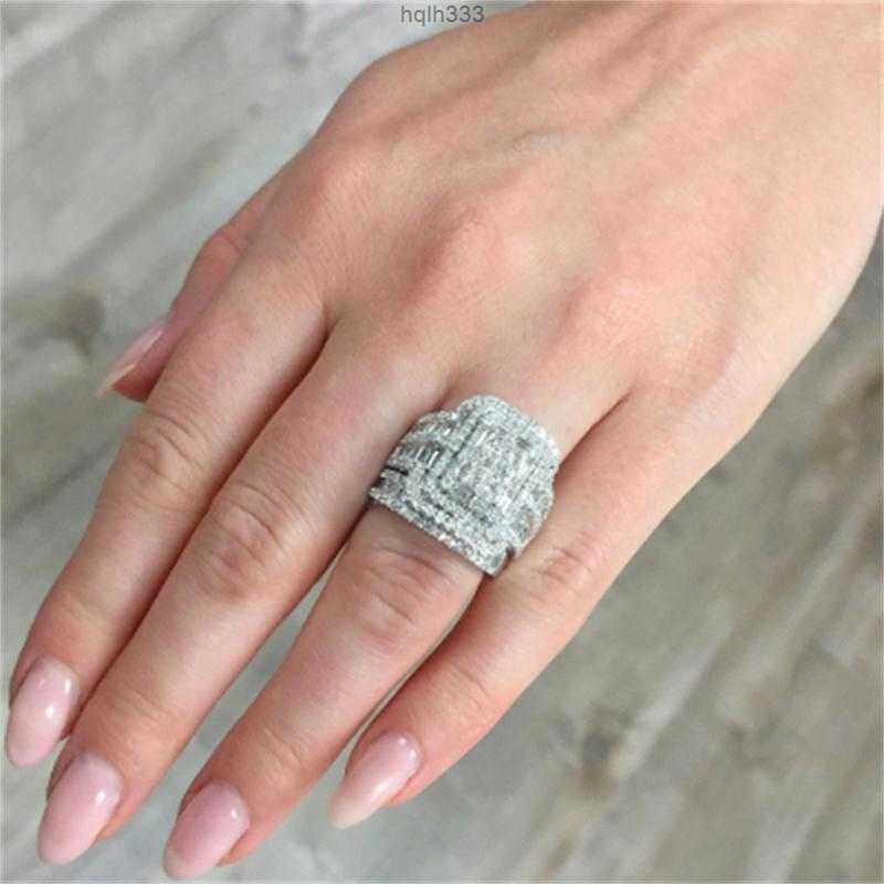 

Wedding Rings Charm Female White Crystal Stone Ring Set Luxury for Women Vintage Bridal Square Engagement Wholesalek6jm