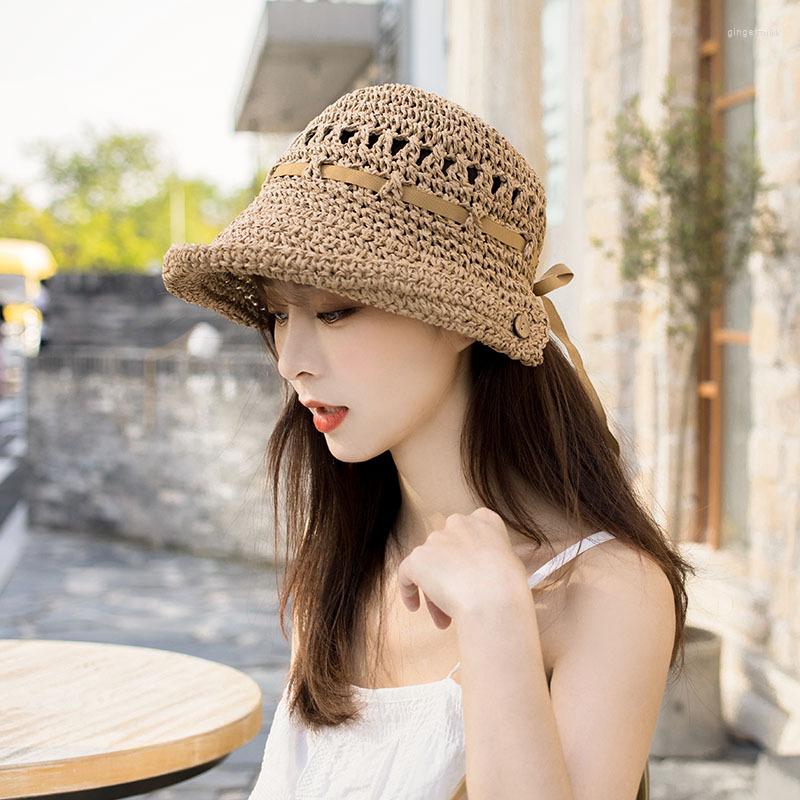

Wide Brim Hats Summer Curly Straw Hat Woman Sun Protection Travel Lace Sunshade Panama, Red