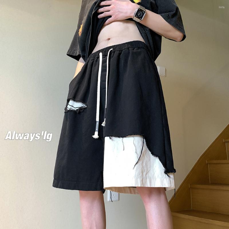 

Men's Shorts Vibe Ripped Patchwork High Street Basketball Short Pants Mens Pantalon Homme Y2K Streetwear Loos Oversized Men, Black