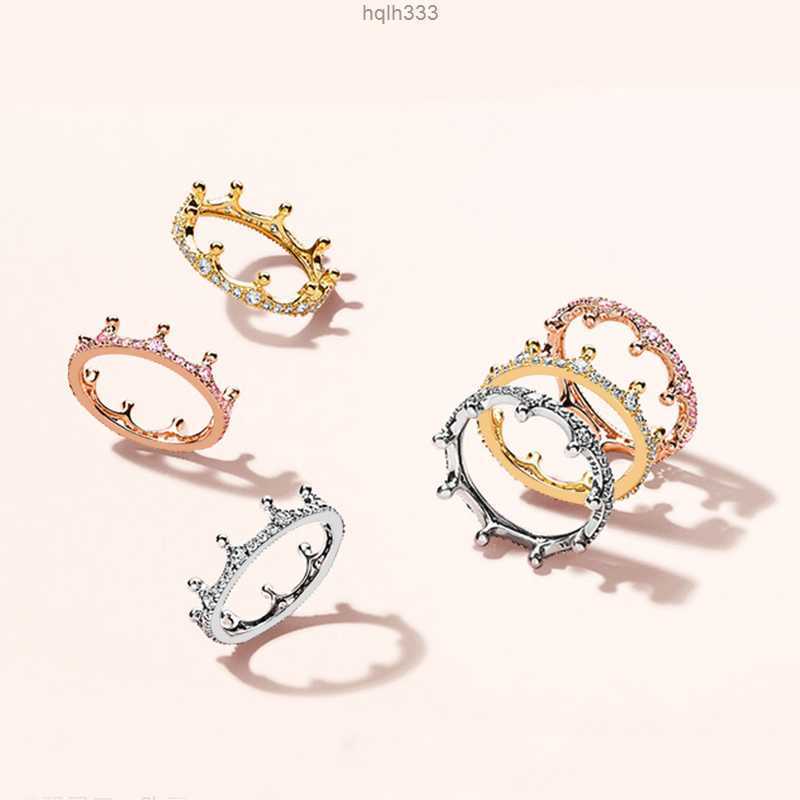

18k Rose Gold Yellow Gold Plated Enchanted Crown Ring Original Box for Pandora 925 Sterling Silver Cz Diamond Women Wedding Ring Set28m7
