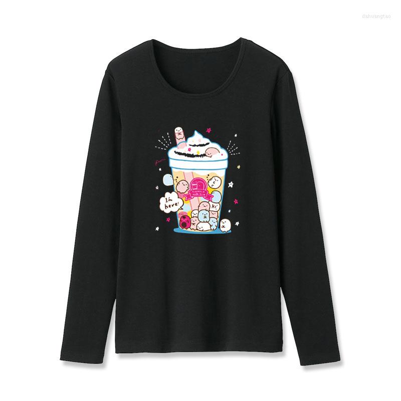 

Women's T Shirts Spring And Autumn Fashion Women Long Sleeve T-shirt Loose Casual Pure Cotton Cartoon Pattern Printing Tops Pullovers, Violet