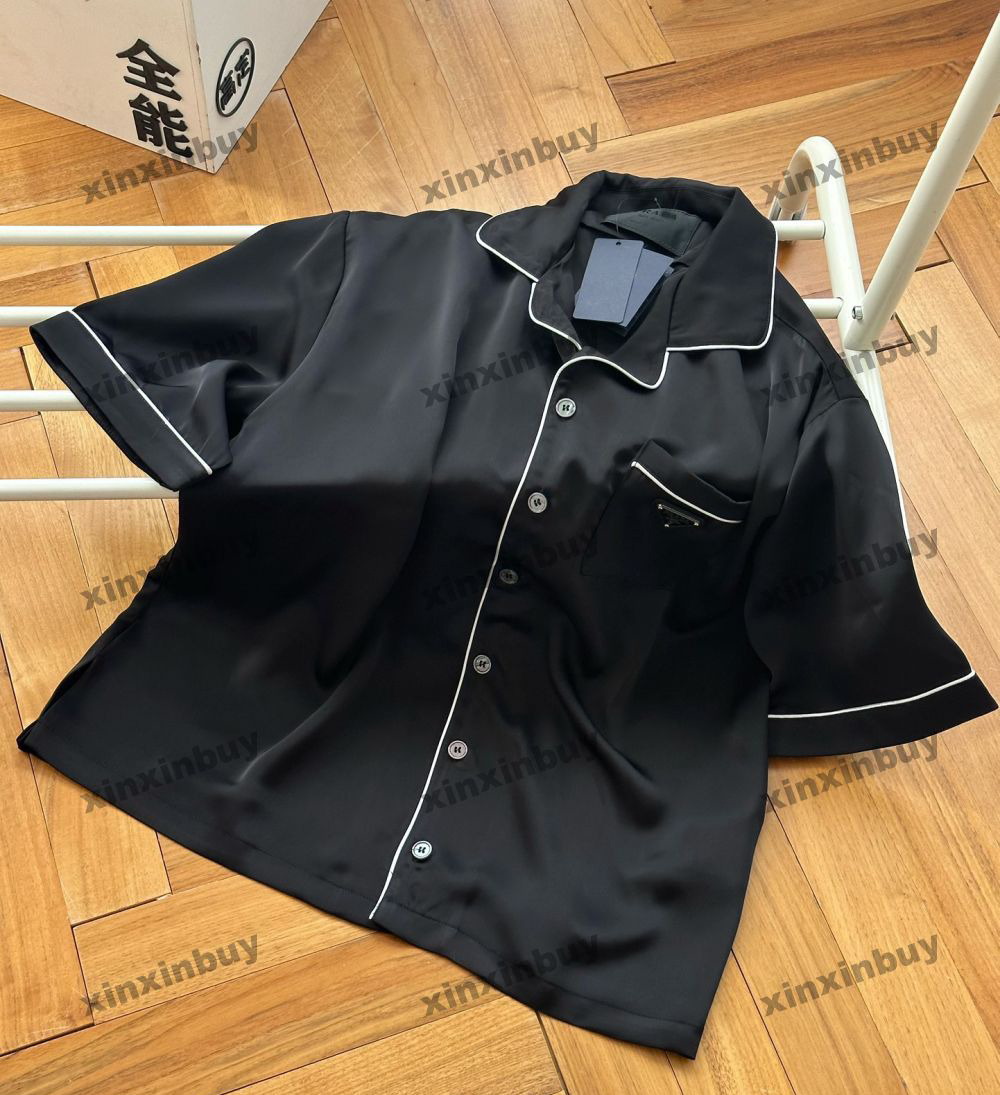 

xinxinbuy Men designer Tee t shirt 23ss silk Metal Triangle Label pattern short sleeve cotton women black white S-XL