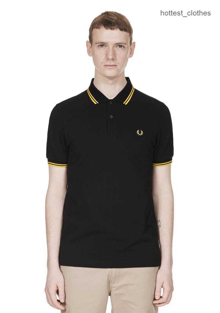 

Men Classic Perry Polo Shirts Cotton Leaf Embroidery High Quality Summer Casual Polos Striped Collar London Fred Tees Tops Black THW9