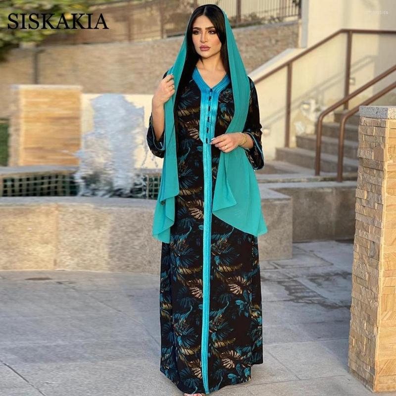 

Casual Dresses Siskakia Muslim Hijab Dress For Women 2023 Black Floral Jalabiya Middle East Dubai Turkey Moroccan Caftan Arabic Oman Clothes, Black dress