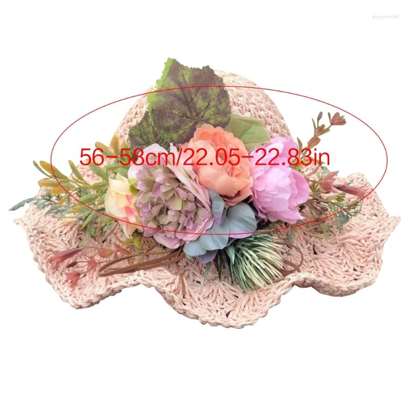 

Wide Brim Hats Summer Women 56-58cm French Hepburn Style Handmade Straw Panama Hat Big Flower Decorative Vacation Headwear For Beach Travel, White