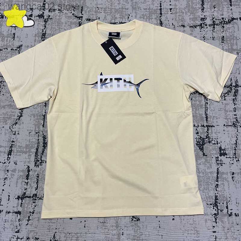 

Men's T-Shirts Men Women Black Apricot White KITH Tee Summer Style Fish Printing Casual Fashion Box T Shirt Hip Hop Streetwear Top T230602
