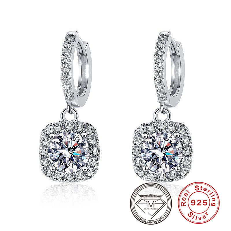 

Genuine 925 Silver Small Hoop Dangle Earrings Moissanite Earring for women, Wedding Party Earrings