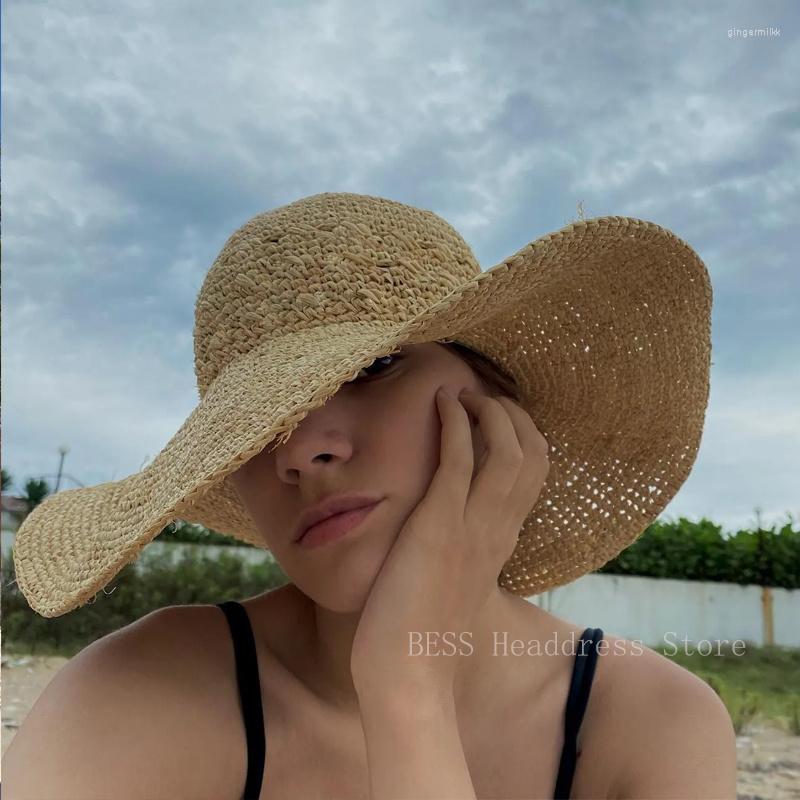 

Wide Brim Hats Simple Girl Straw Sun Hat Floppy Summer Women Beach Panama Dome Bucket Femme Shade UV Protection, Khaki