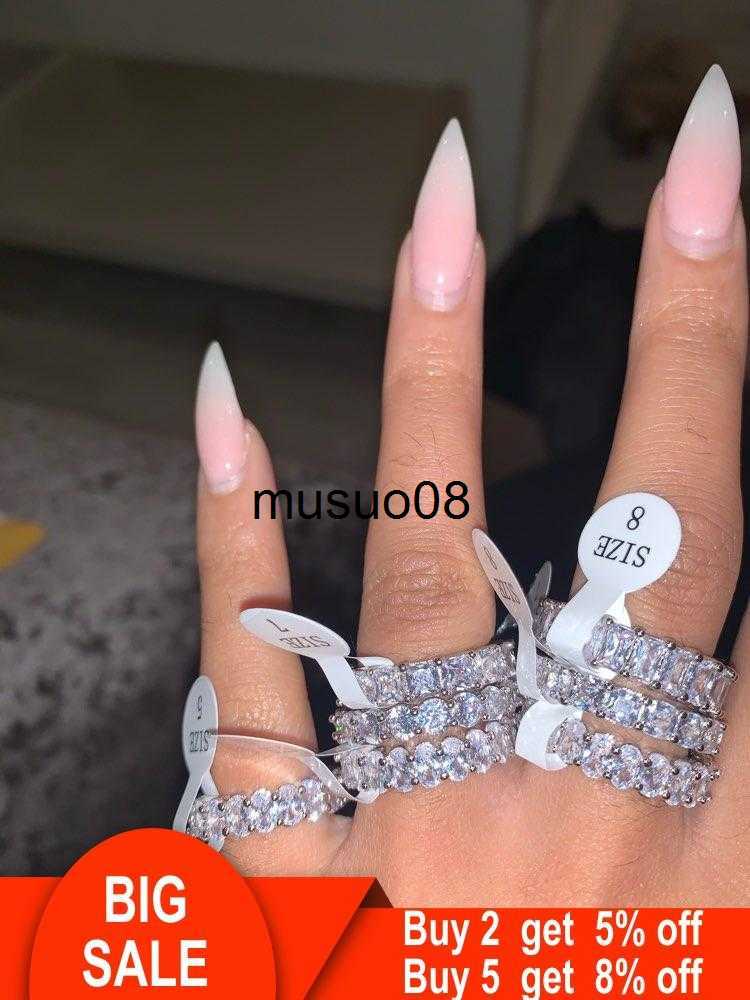 

Band Rings Fashion Eternity Promise ring White Gold Filled AAAAA cz Couple Engagement Wedding Band Rings for women Men Party Jewelry J230602