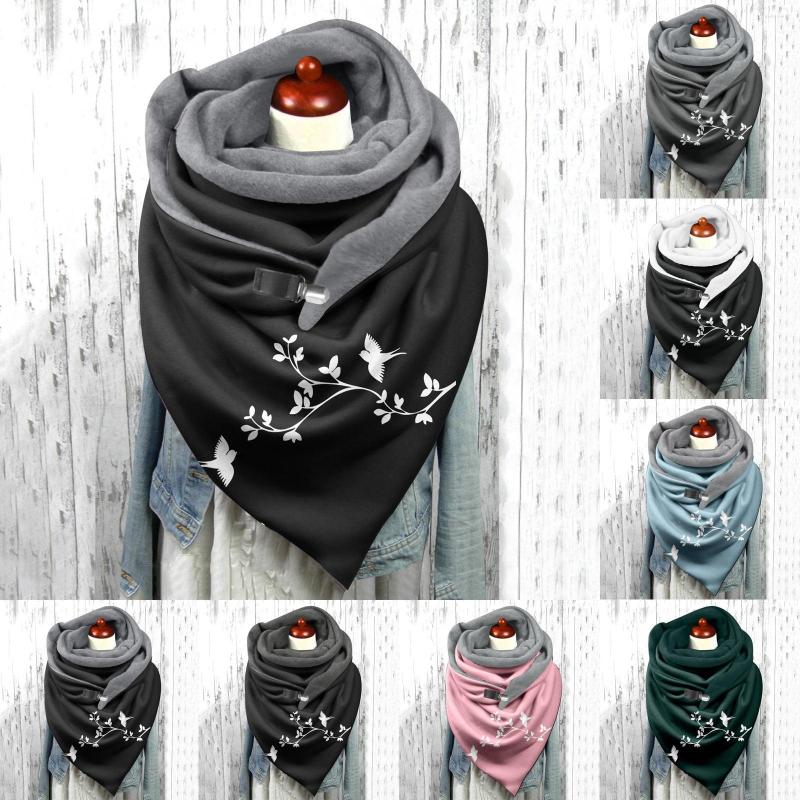 

Scarves Winter Fashion Printing Button Scarf Hijabs Female Lady Retro Multi-Purpose Casual Soft Warm Wrap Shawl Women Foulard