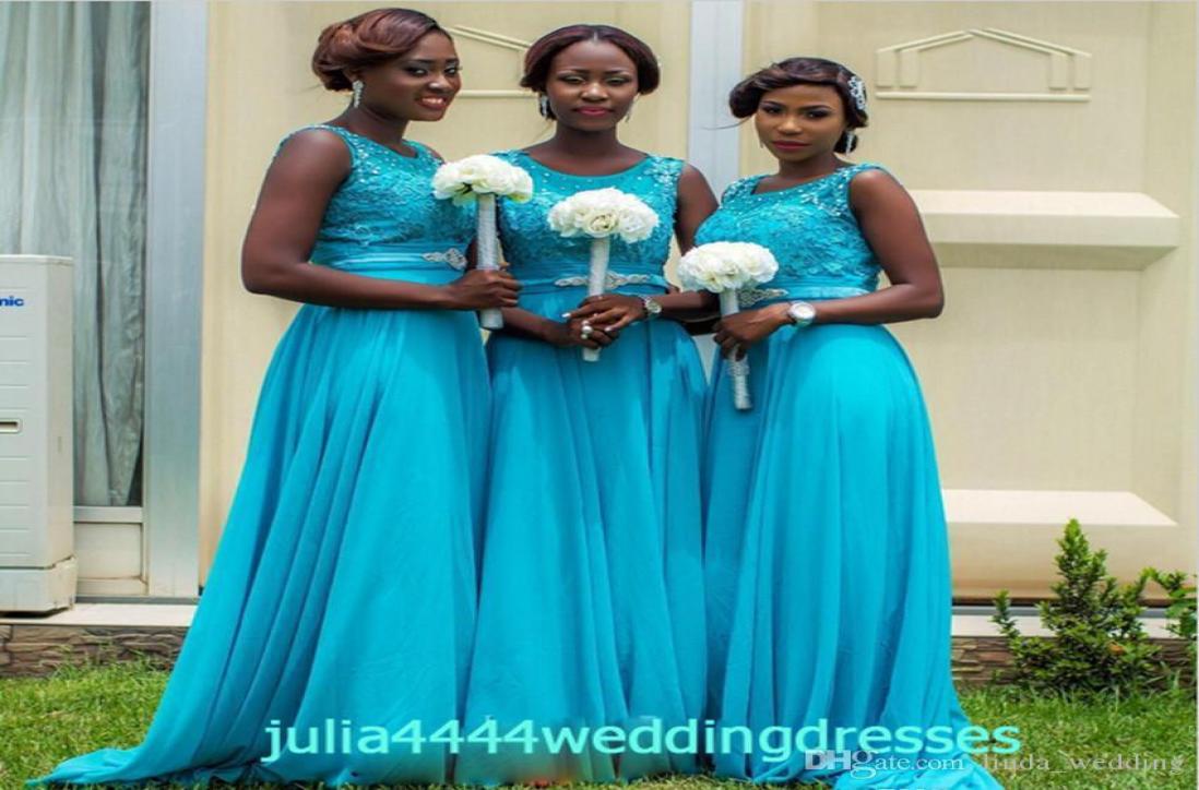 

2019 Cheap Turquoise Bridesmaid Dress South African Long Chiffon Garden Formal Wedding Party Guest Maid of Honor Gown Plus Size Cu3875644