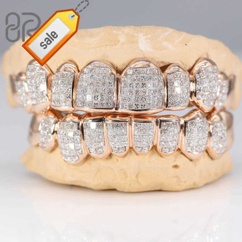 

Bereal Jewelry 18K Gold Plated Moissanite Teeth Grillz Invisible with Princess Cut 925 Silver VVS Custom Hip Hop Iced Out Grillz