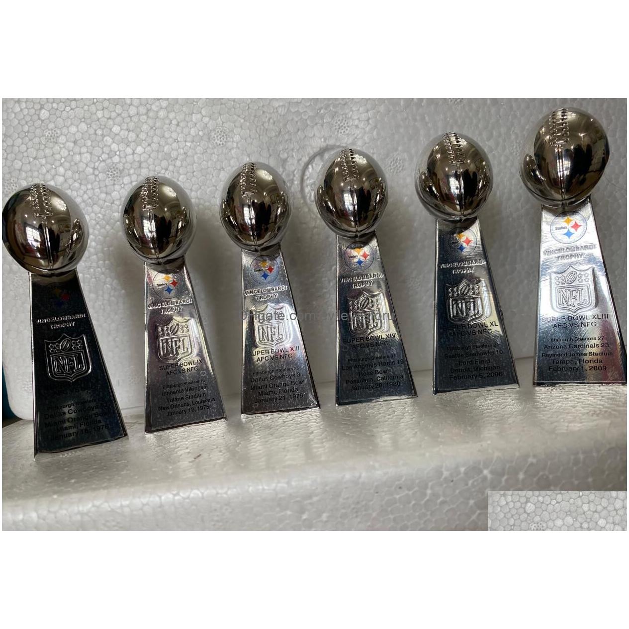 6pcs pit  football team champions championship ring lombardi trophy souvenir men women boy fan brithday gift 2023 hip hop jewelry sport