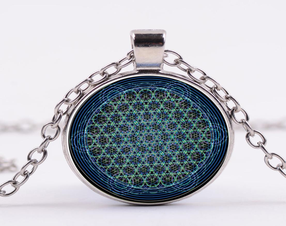

New Flower of Life Necklace Om Yoga Chakra Mandala Sacred Geometry Pendants Glass Cabochon Chain Necklaces Women Jewelry4494766
