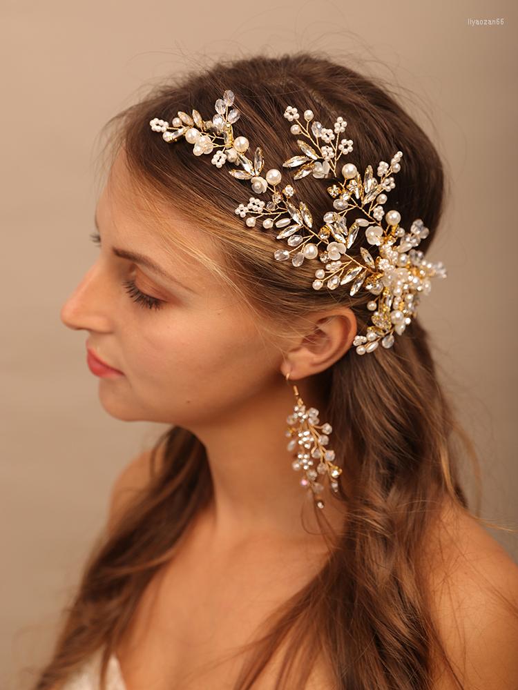 

Headpieces Pearl Rhinestone Flower Bridal Headwear Suit Crystal Wedding Hair Clip Brides Accessories Handmade Party Prom Jewelry