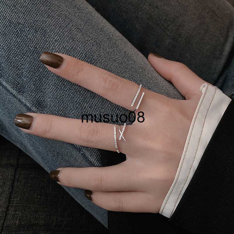 

Band Rings 925 Sterling Silver Open Adjustable Ring Shiny Zircon Multifunctional Decoration Simple Index Finger Ring Female Wedding Jewelry J230602