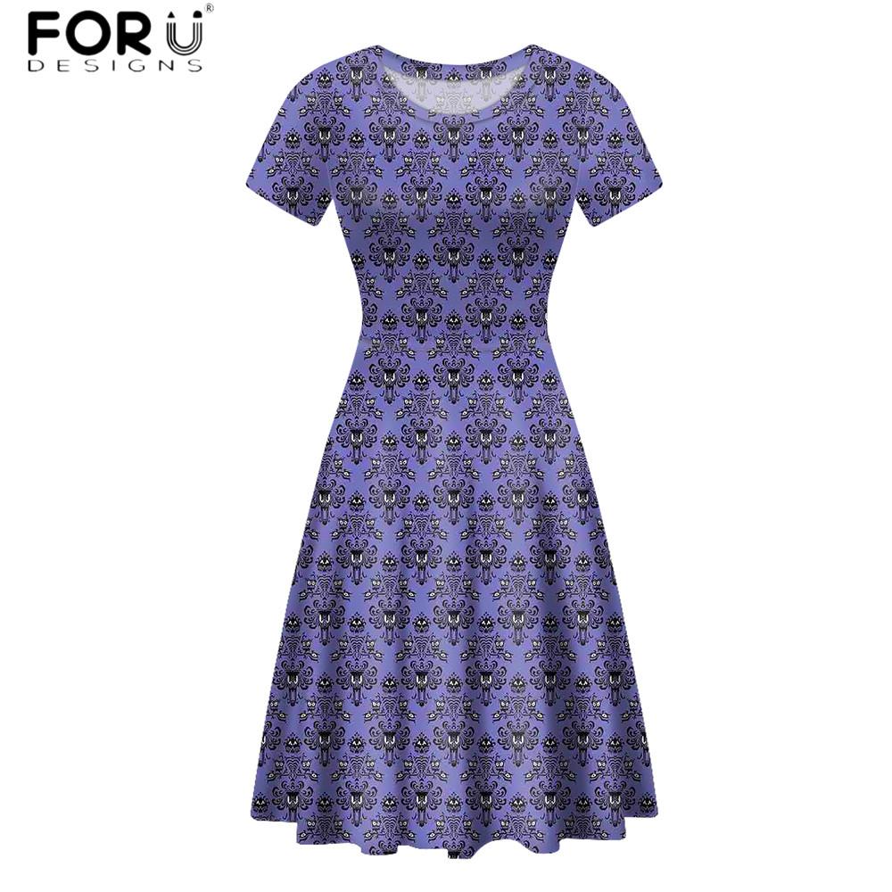 

Dresses FORUSEDIGNS Party Fashion Women Midi Dress Purple Color Haunted Mansion Printed Vintage Female Casual Shorts Sleeves Robe Mujer, Hte275x3