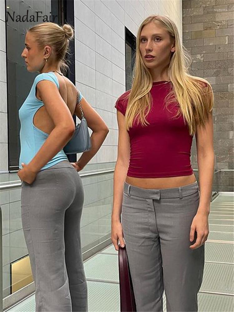 

Women' T Shirts Nadafair Sexy Cropped Shirt Short Sleeve Women Summer Street Wear Y2K Female Clothing Backless Tee Tops 2023, Burgundy