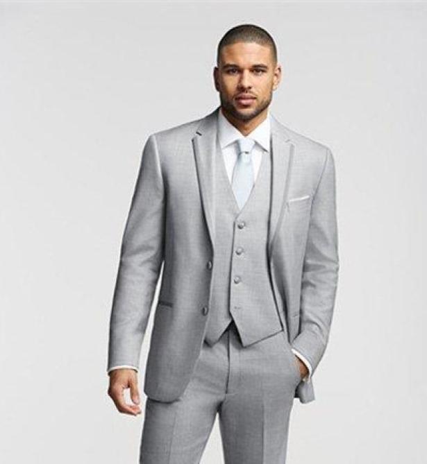 

High Quality Two Buttons Light Grey Groom Tuxedos Groomsmen Man Suits Mens Wedding Blazer Suits Dinner Suit JacketPantsVes9154679, Black